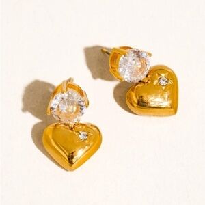 18K CZ Heart Dangle Earrings (1022)